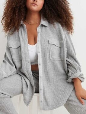 Aerie | Waffle Jane Button Down | Size XXL | Soft Grey Waffle Shirt